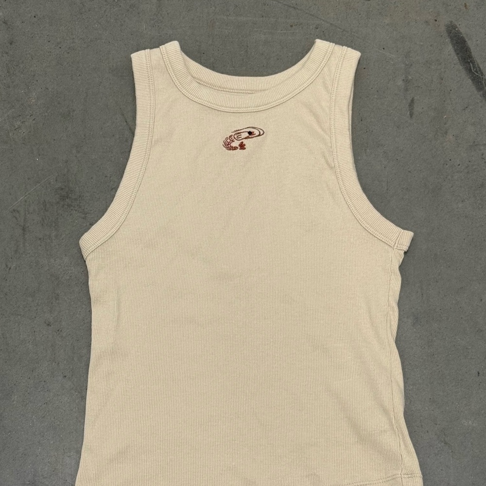Women’s Beige Tank Top with Embroidered Shimp Size Small